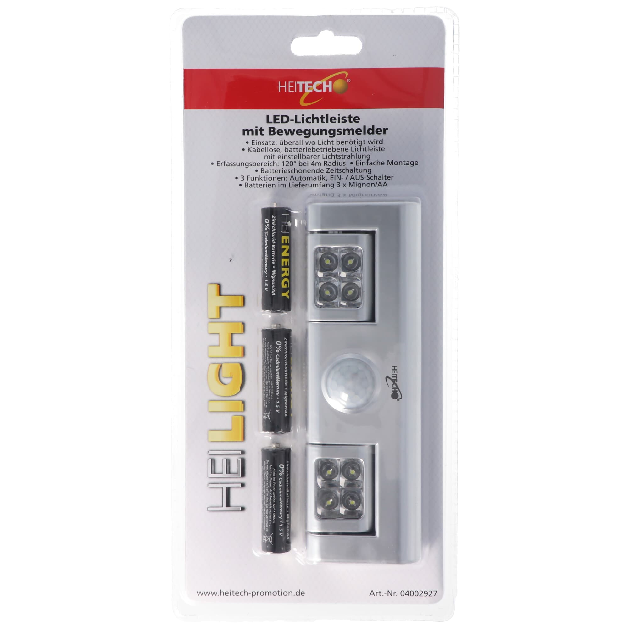 Barre lumineuse à LED avec détecteur de mouvement, barre lumineuse à piles, sans fil, avec 3 piles Mignon AA