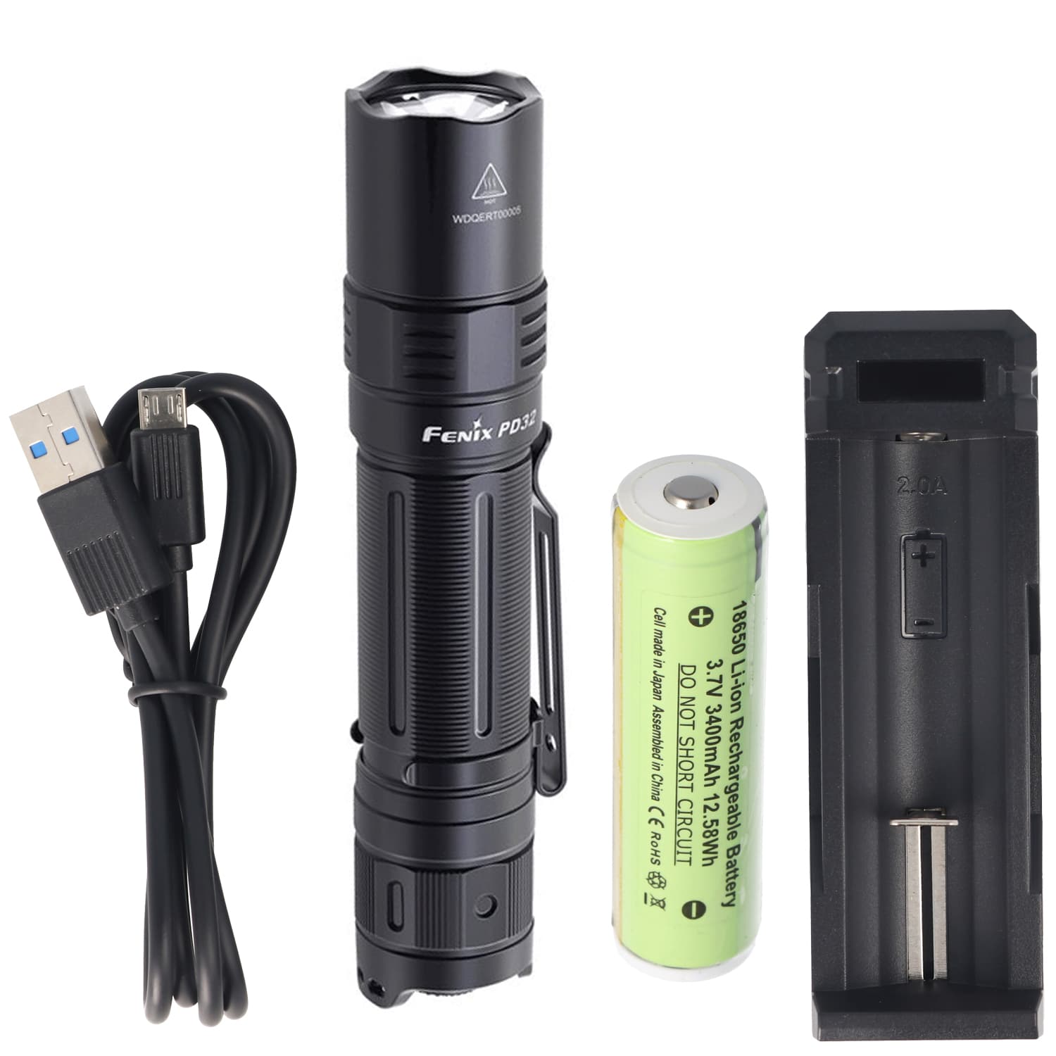 Lampe torche LED Fenix PD32 avec 1200 lumens, portée de 395 mètres avec batterie 3400mAh et chargeur