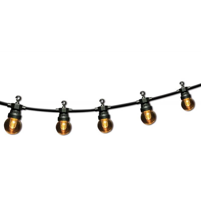 Guirlande lumineuse RETRO avec câble noir, lampes à incandescence avec lumière blanche chaude, avec crochets de suspension sur chaque ampoule,