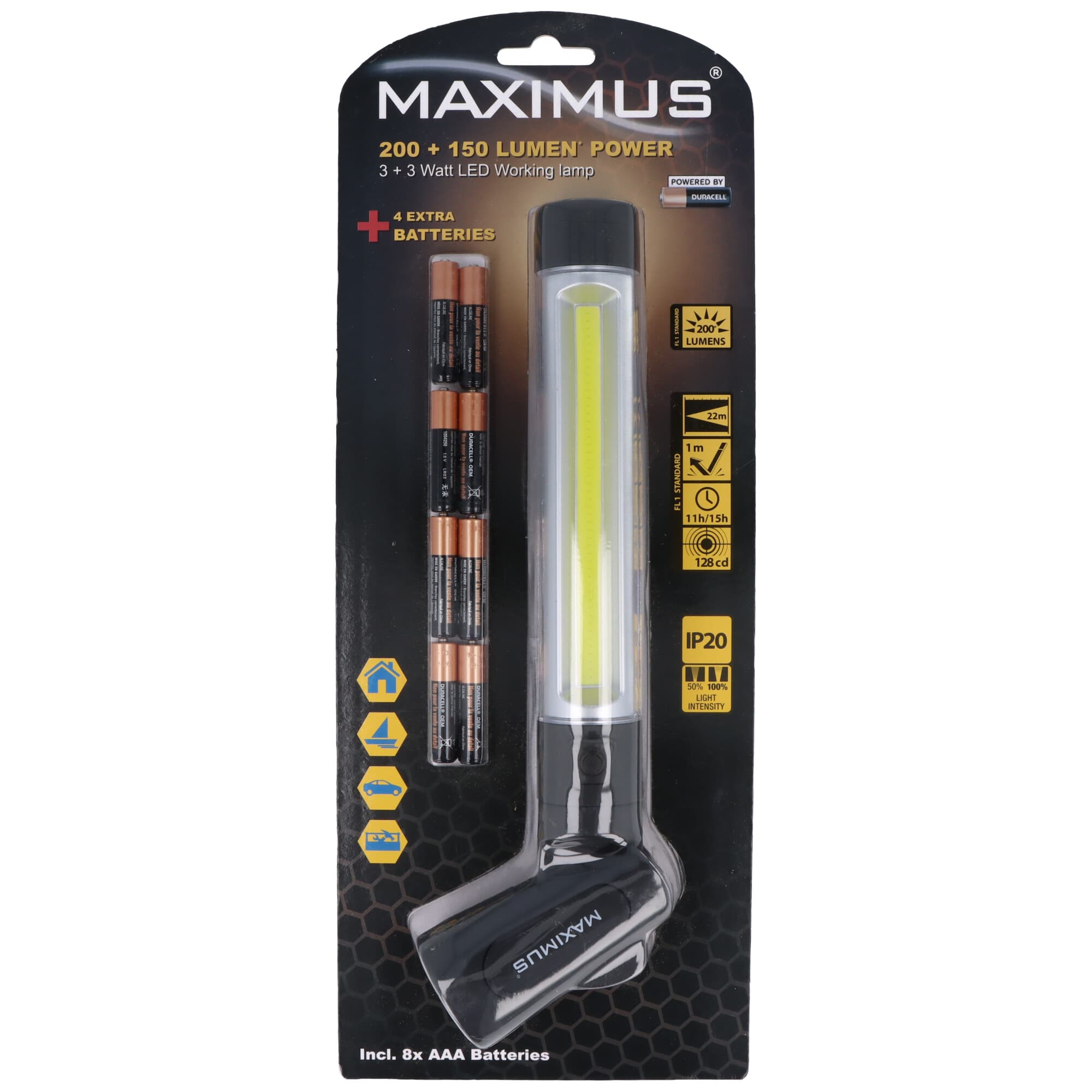Lampe de travail Maximus M-WKL-020-DU2 avec LED COB 3W et éclairage avant LED 3W, poignée rotative, piles incluses