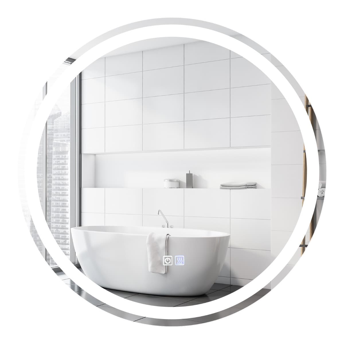 CostwayMiroir de Salle de Bain LED ø 60 cm avec 3 Eclairages Interrupteur Tactile et Fonction Anti-Buée