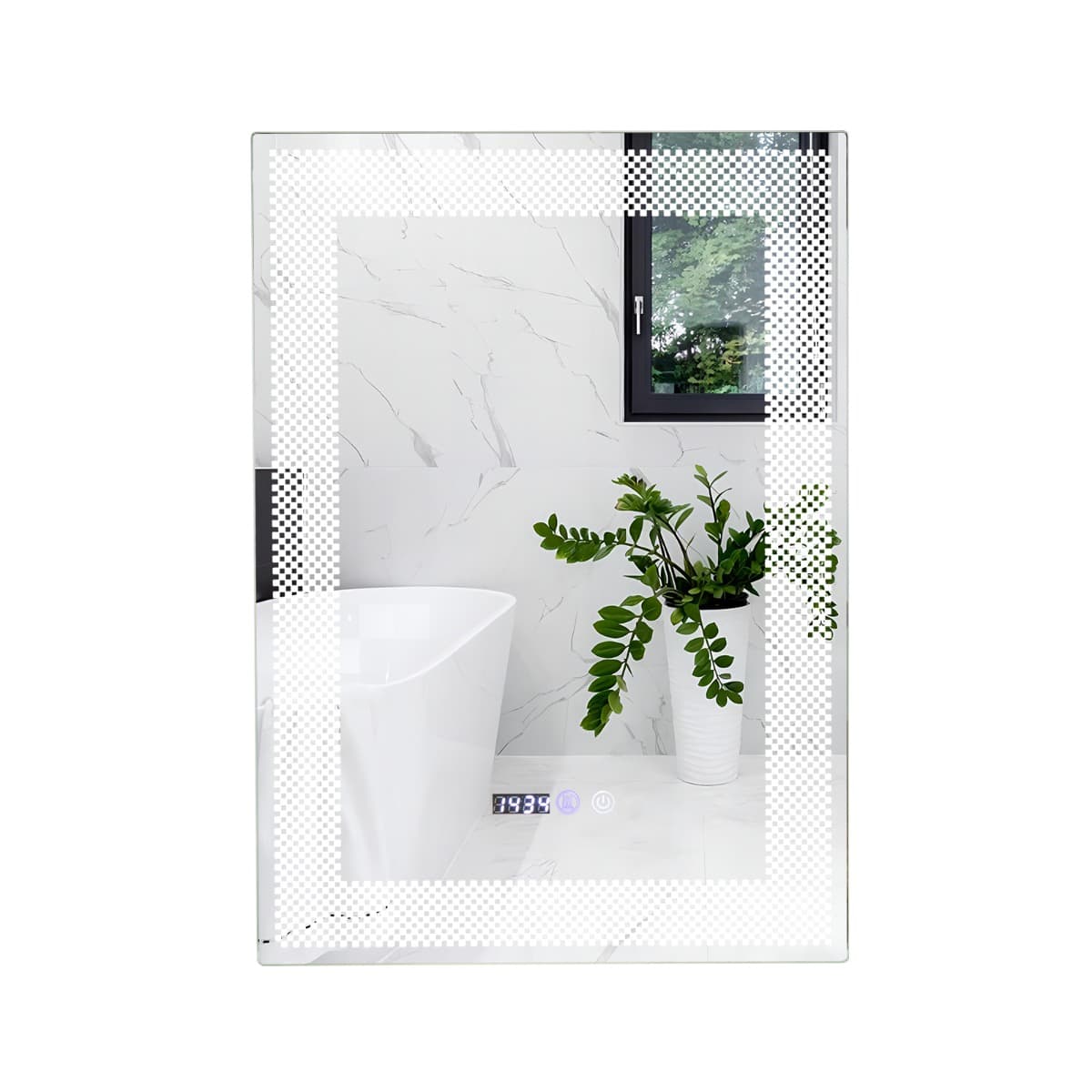 CostwayMiroir Mural Salle de Bain LED à 3 Couleurs Luminosité Réglable Fonction Mémoire et de Désembuage Interrupteur Tactile et Affichage Temps