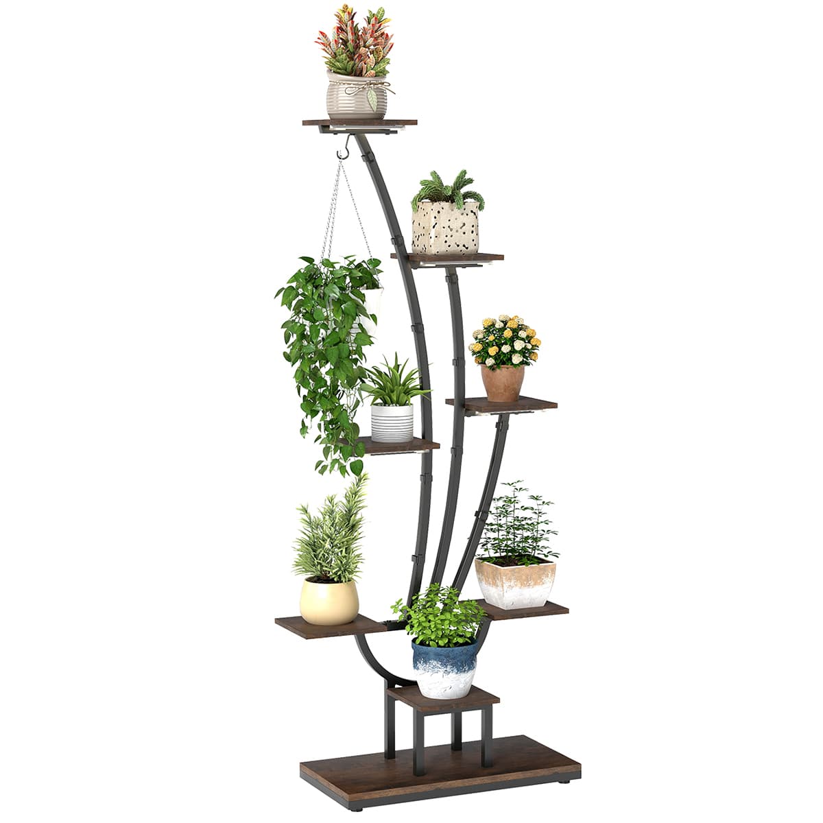 CostwaySupport de Plantes d'Intérieur avec Lampes à Lumières Réglables Étagère de Coin Métallique à 8 Niveaux de 156 CM pour Plantes Café