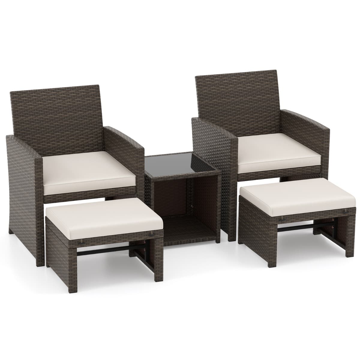 CostwayEnsemble Meuble de Salon 5PCS Salon de Jardin en Rotin PE avec Coussin pour Balcon Piscine Terrasse Blanc