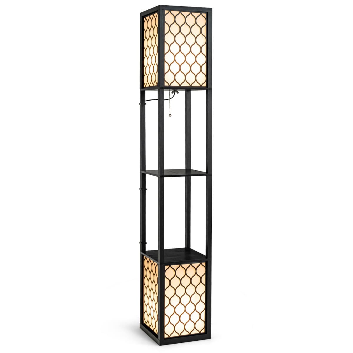 CostwayLampadaire avec Etagères, Lampadaire Modernes avec 2 Tablette de Rangements Base pour Lampe E27 26 x 26 x 156cm