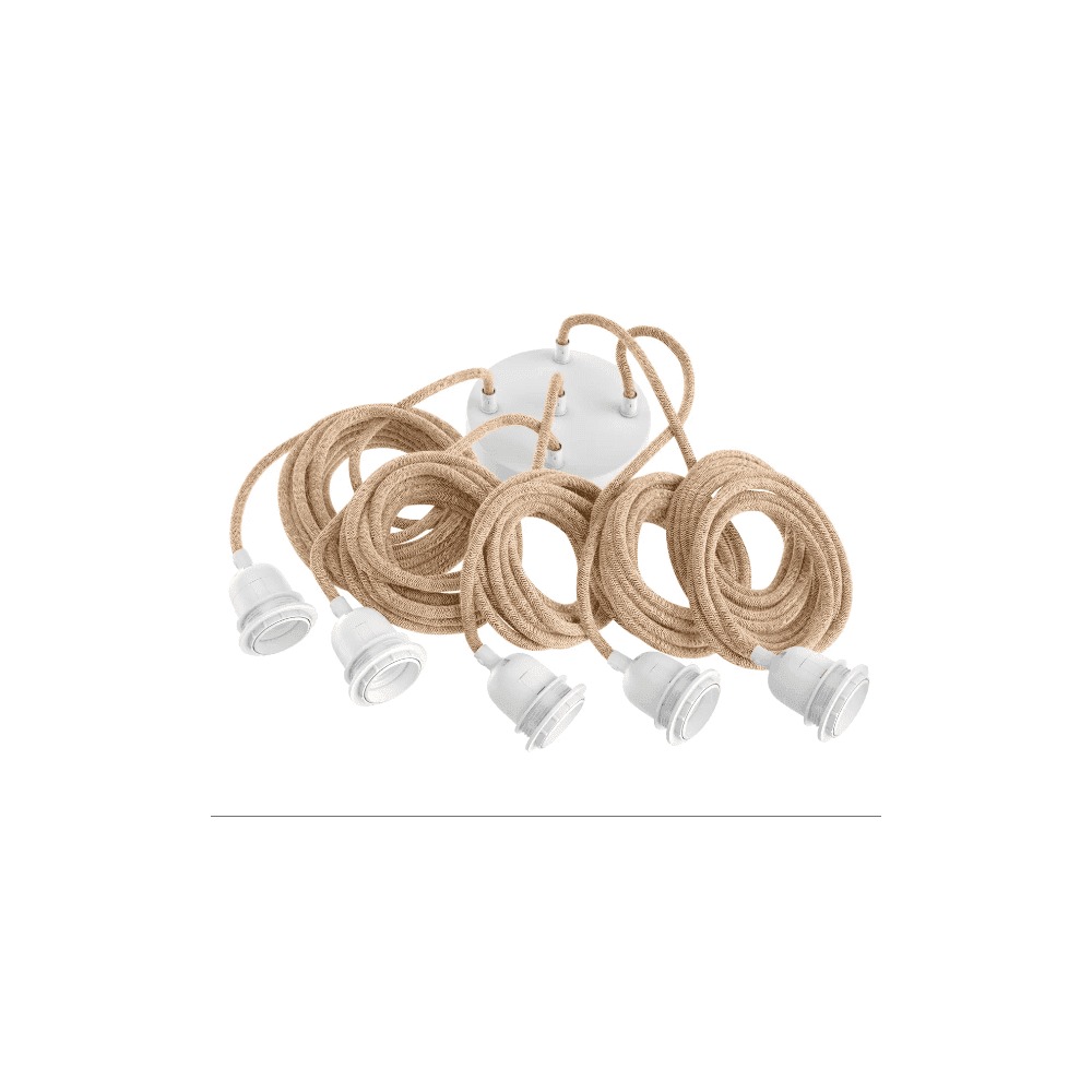 Câble en Jute 5 douilles Blanches pour lampes à suspendre